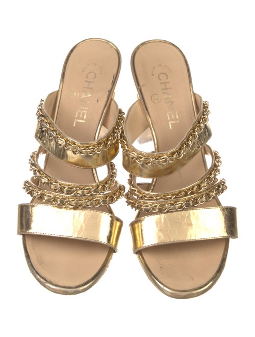 Chanel Interlocking CC Logo Leather Slides