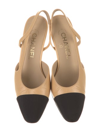 Chanel Interlocking CC Logo Leather Slingback Pumps