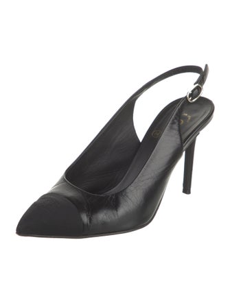 Chanel Interlocking CC Logo Leather Slingback Pumps