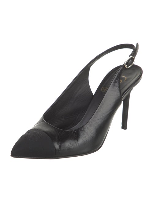 Chanel Interlocking CC Logo Leather Slingback Pumps