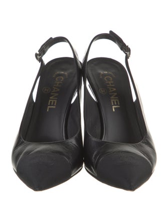 Chanel Interlocking CC Logo Leather Slingback Pumps