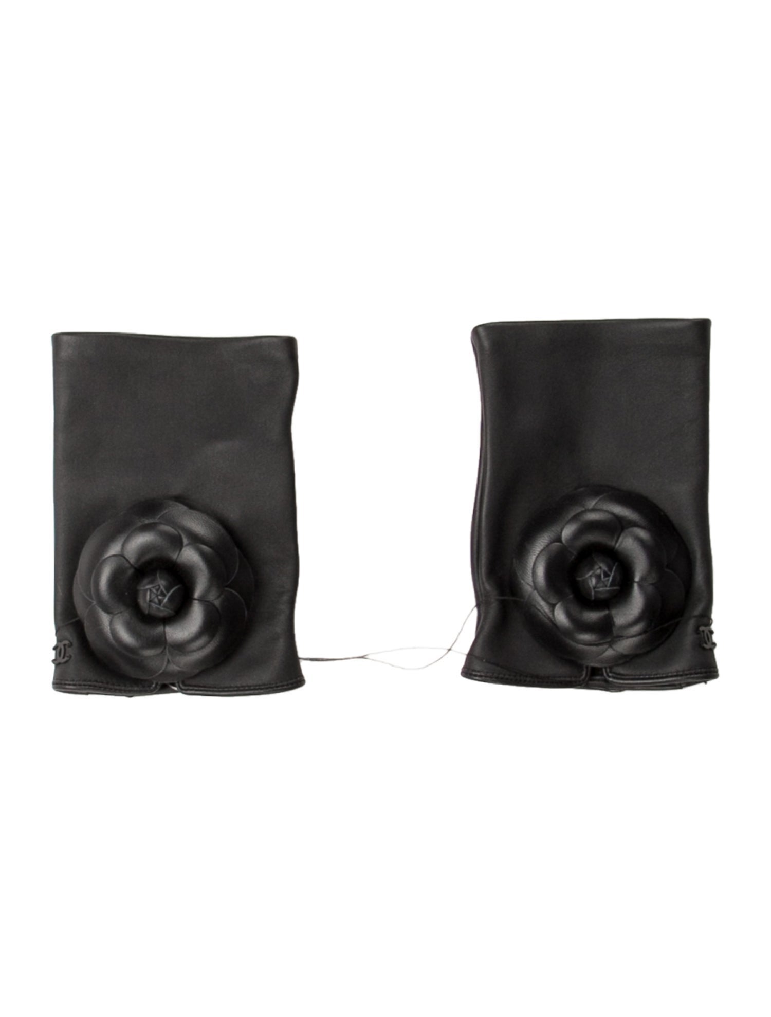 Chanel Lambskin Camellia Fingerless Gloves
