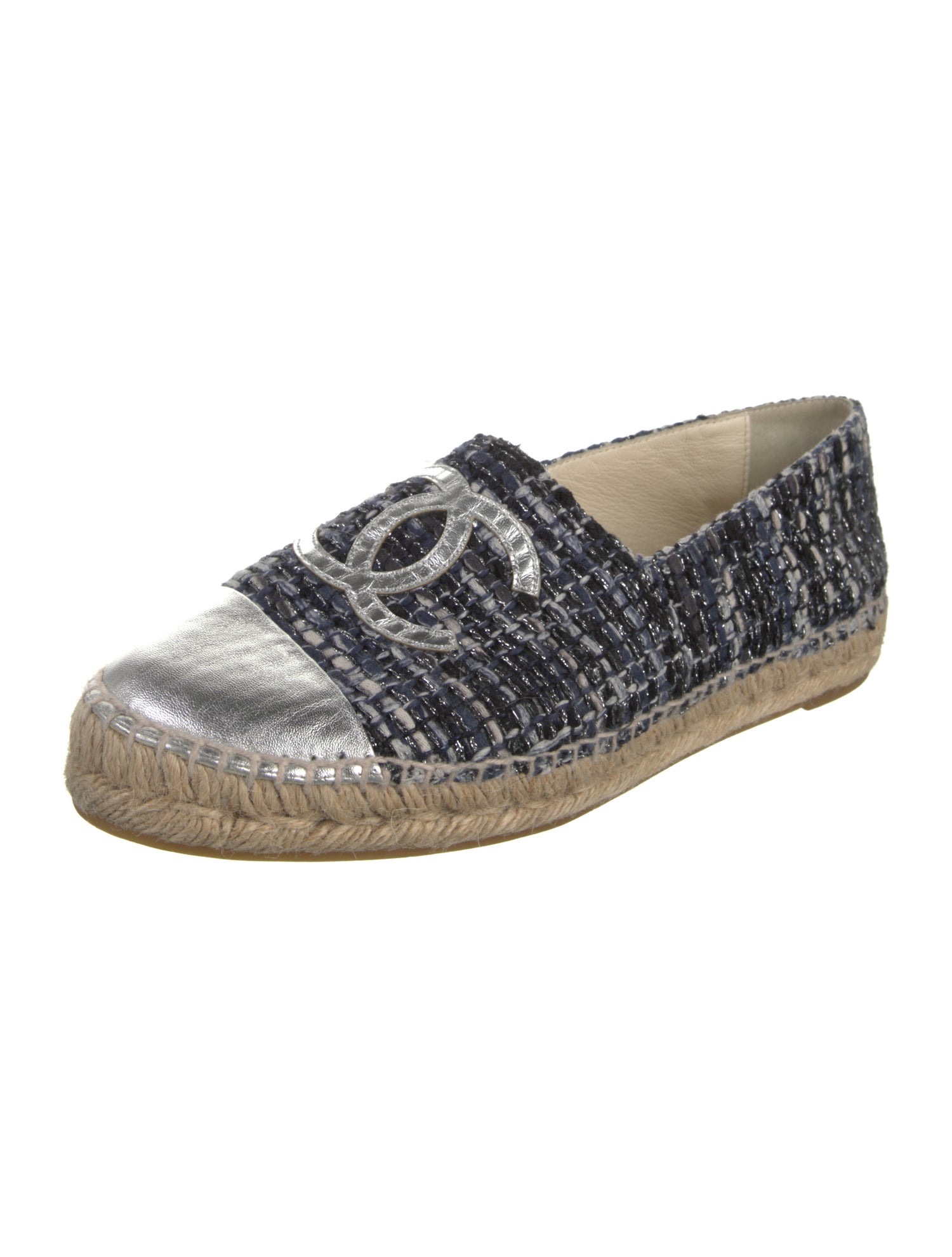 Chanel Interlocking CC Logo Tweed Espadrilles