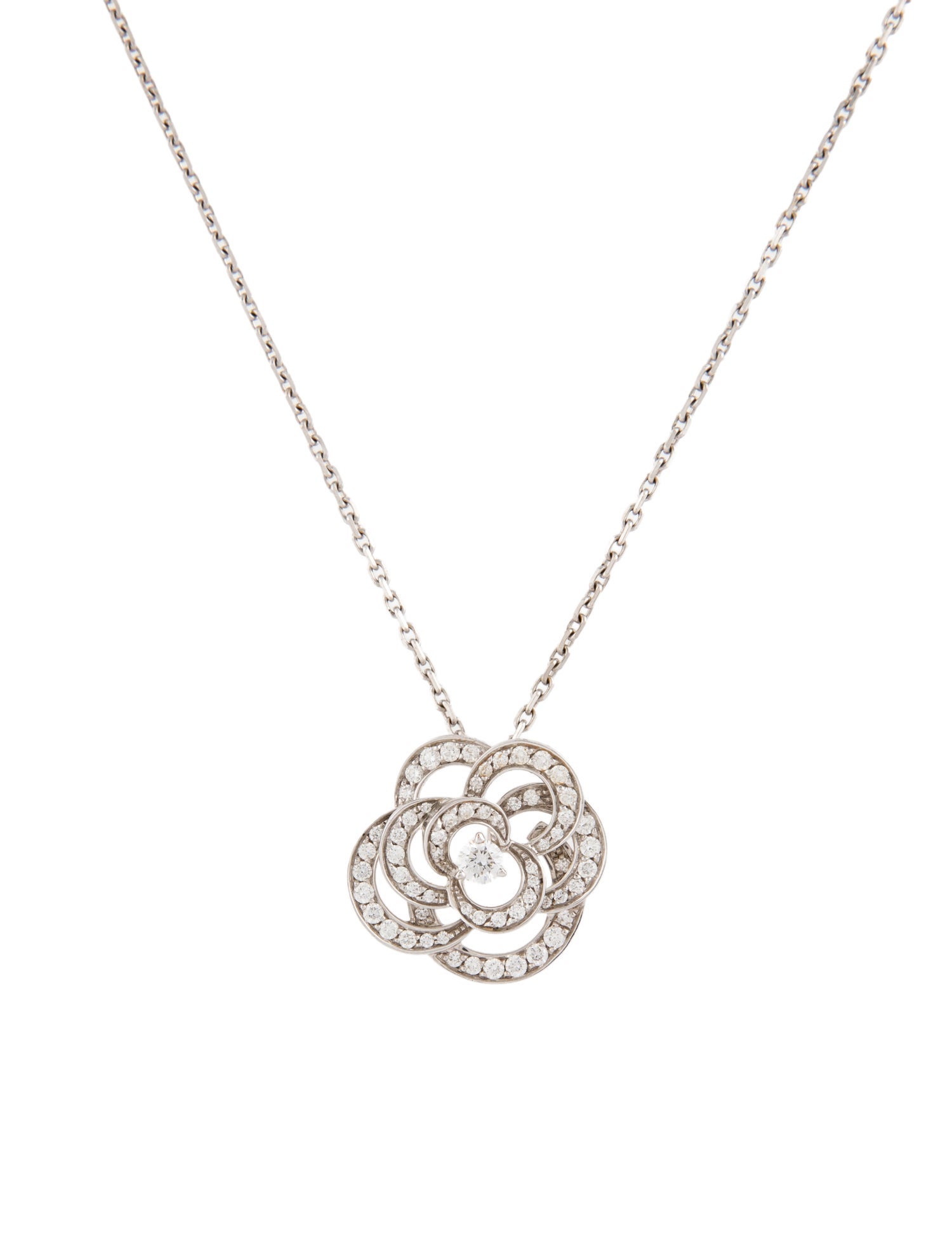 Chanel 18K Diamond Fil de Camélia Pendant Necklace