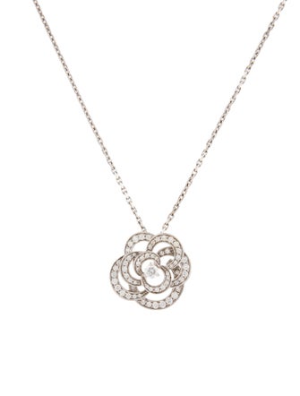 Chanel 18K Diamond Fil de Camélia Pendant Necklace