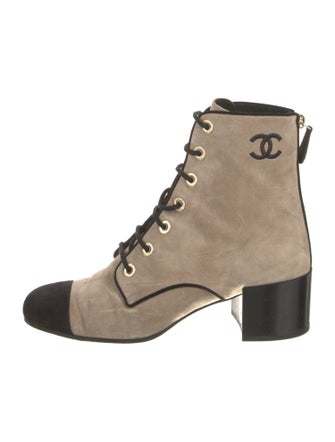 Chanel Interlocking CC Logo Suede Lace-Up Boots
