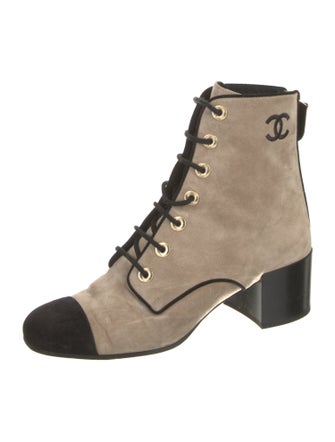 Chanel Interlocking CC Logo Suede Lace-Up Boots