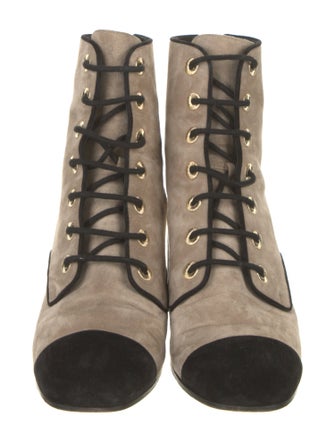 Chanel Interlocking CC Logo Suede Lace-Up Boots