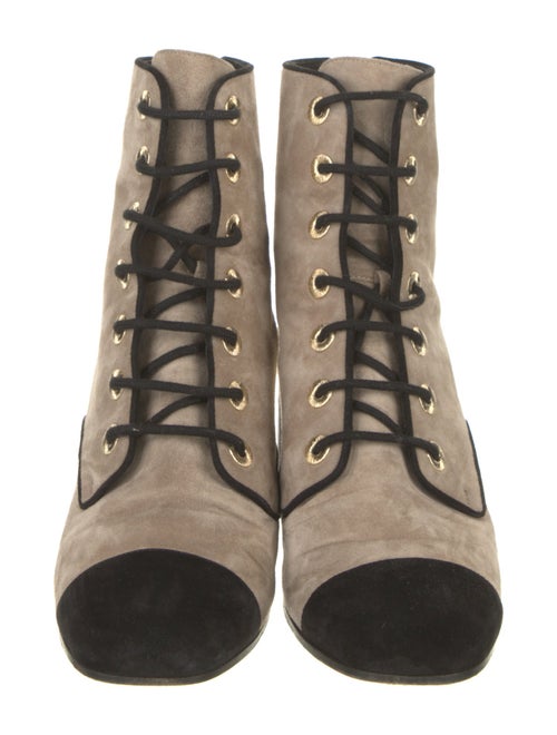 Chanel Interlocking CC Logo Suede Lace-Up Boots