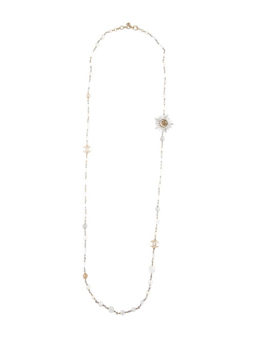 Chanel Faux Pearl & Strass CC Crescent Moon Beaded Necklace