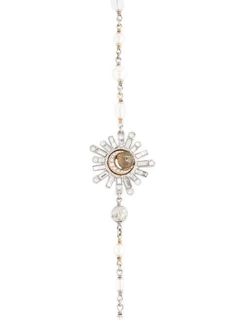 Chanel Faux Pearl & Strass CC Crescent Moon Beaded Necklace