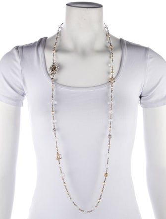 Chanel Faux Pearl & Strass CC Crescent Moon Beaded Necklace