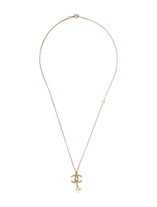 Chanel Faux Pearl & Strass CC Pendant Necklace