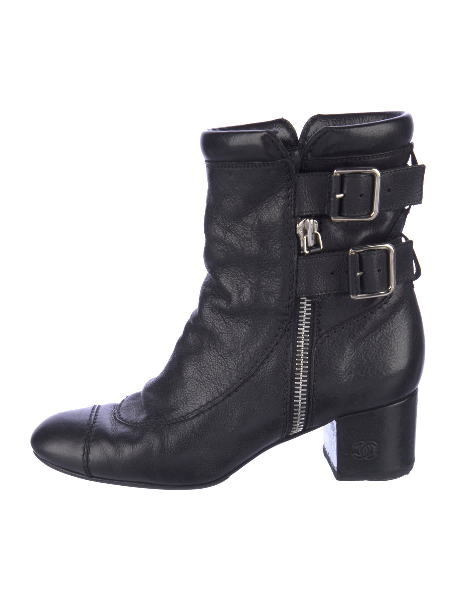 Chanel Interlocking CC Logo Leather Moto Boots