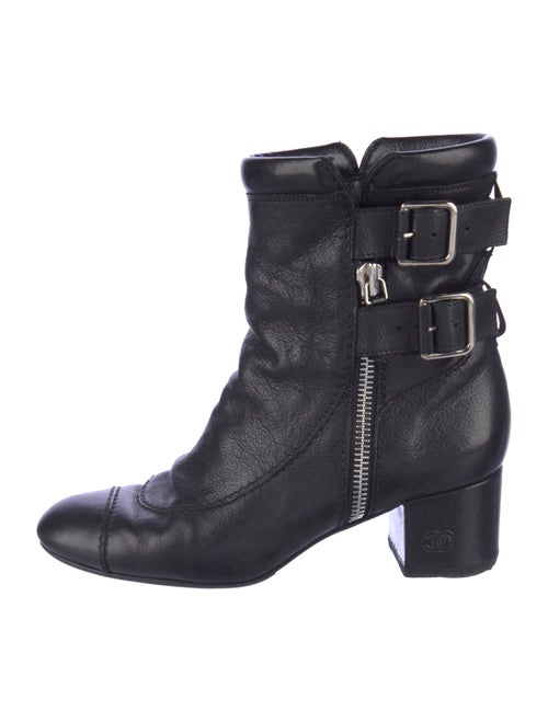 Chanel Interlocking CC Logo Leather Moto Boots