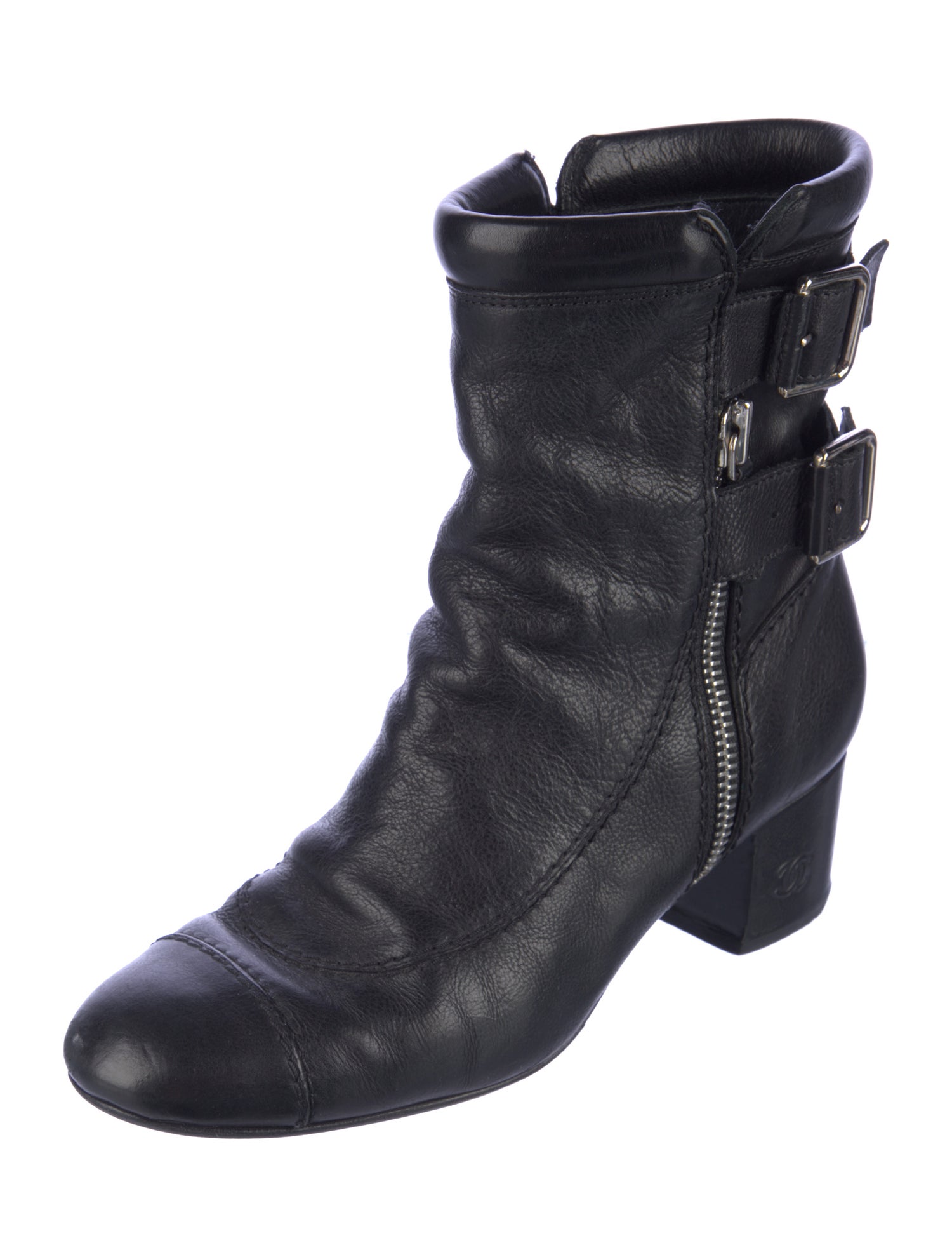 Chanel Interlocking CC Logo Leather Moto Boots