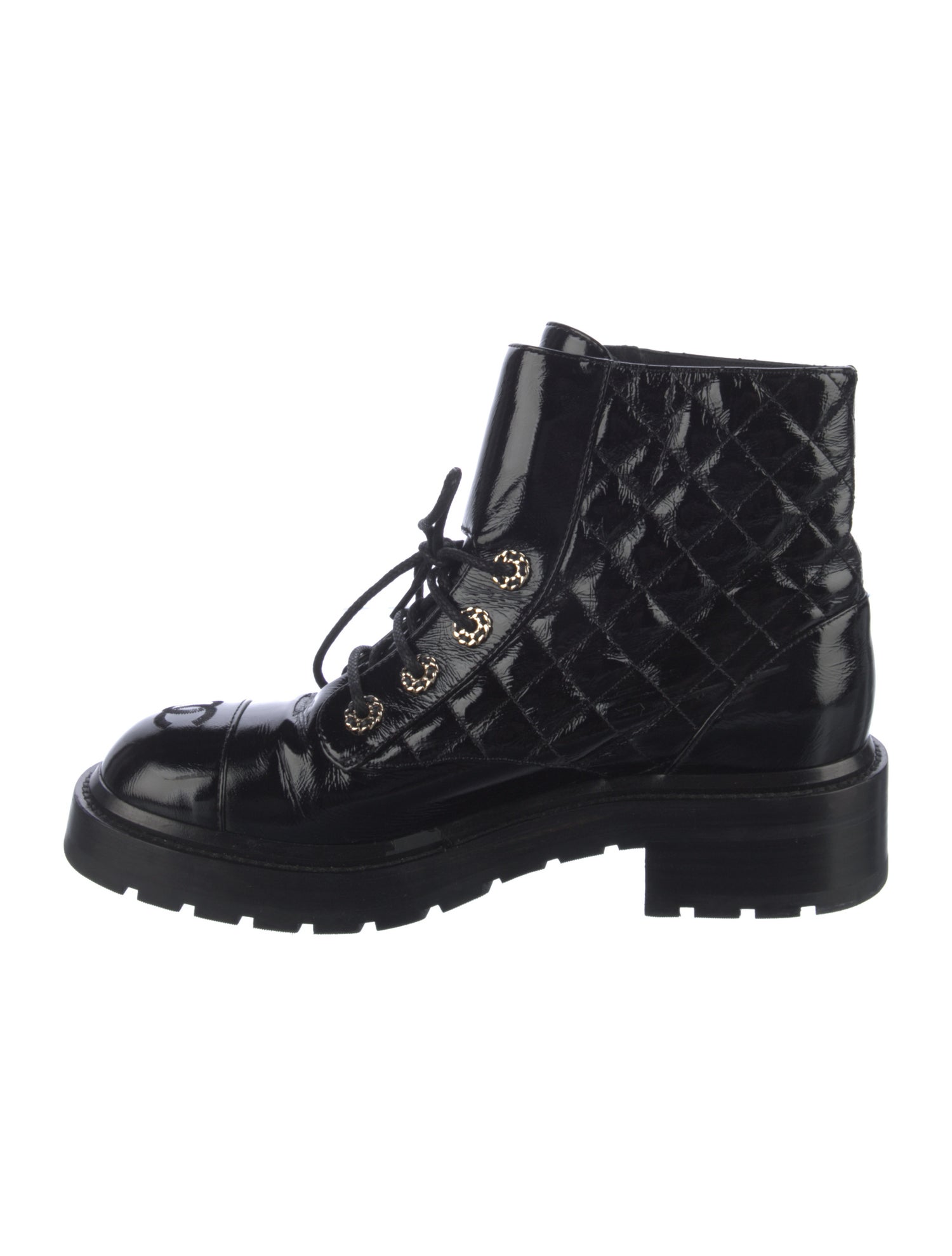 Chanel Interlocking CC Logo Leather Combat Boots