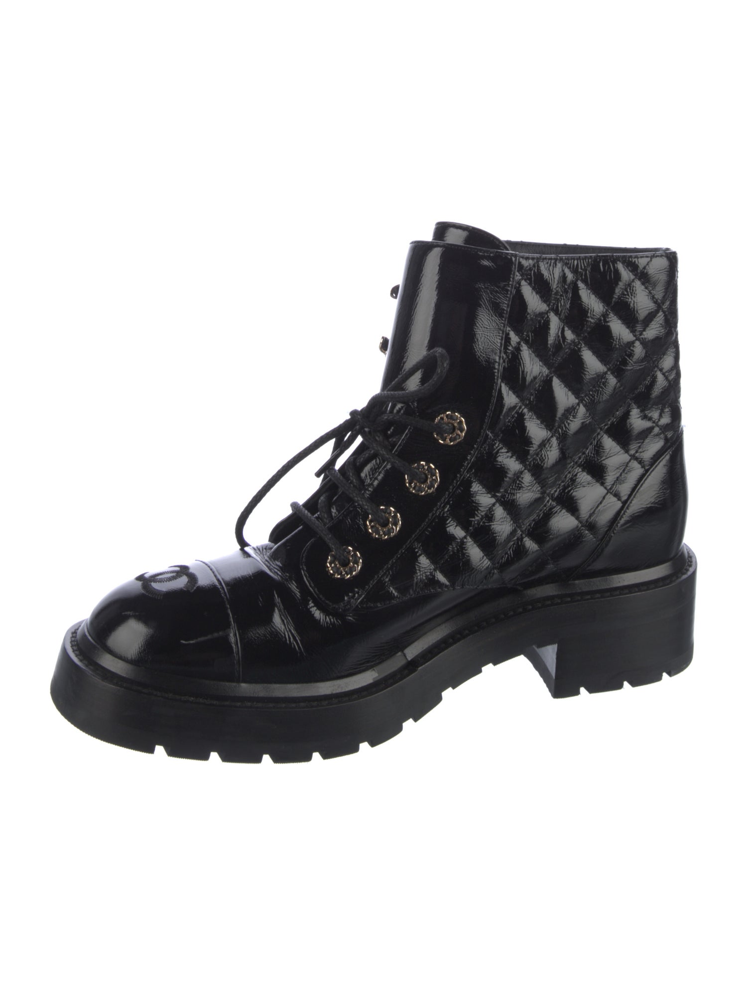 Chanel Interlocking CC Logo Leather Combat Boots