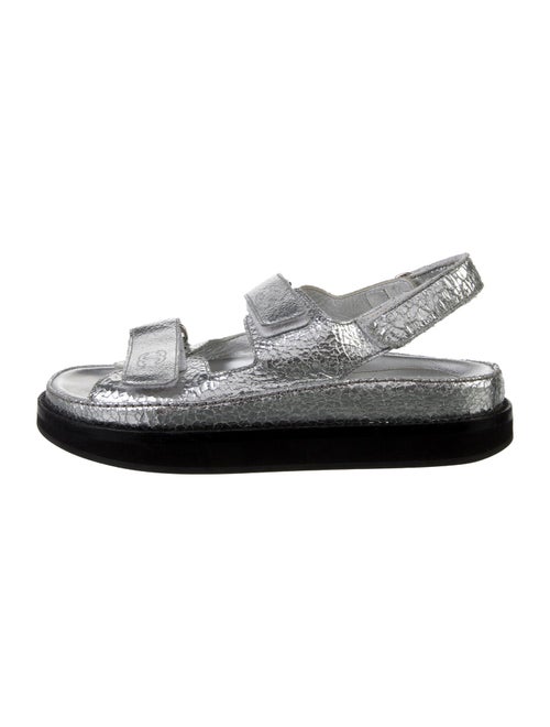 Chanel Interlocking CC Logo Leather Slingback Sandals