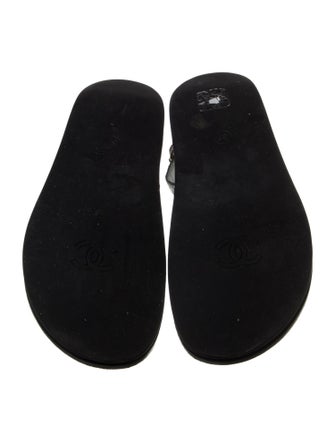 Chanel Interlocking CC Logo Leather Slingback Sandals