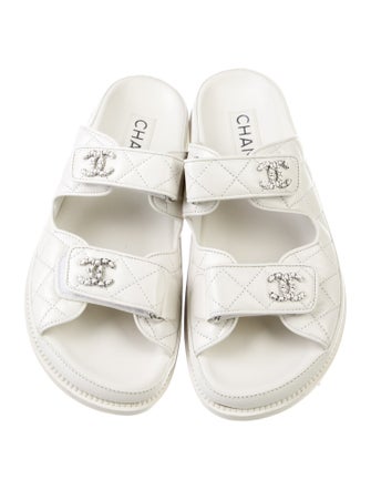 Chanel Interlocking CC Logo Leather Slides