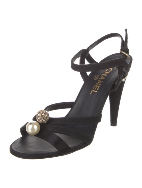 Chanel Interlocking CC Logo Satin Slingback Sandals