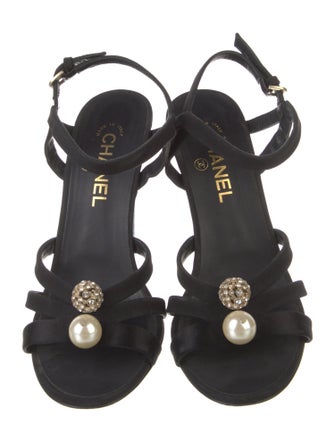 Chanel Interlocking CC Logo Satin Slingback Sandals