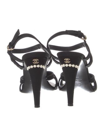 Chanel Interlocking CC Logo Satin Slingback Sandals