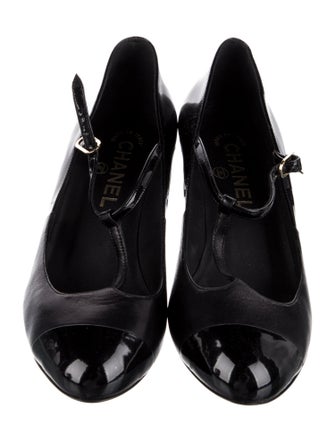 Chanel Interlocking CC Logo Leather T-Strap Pumps