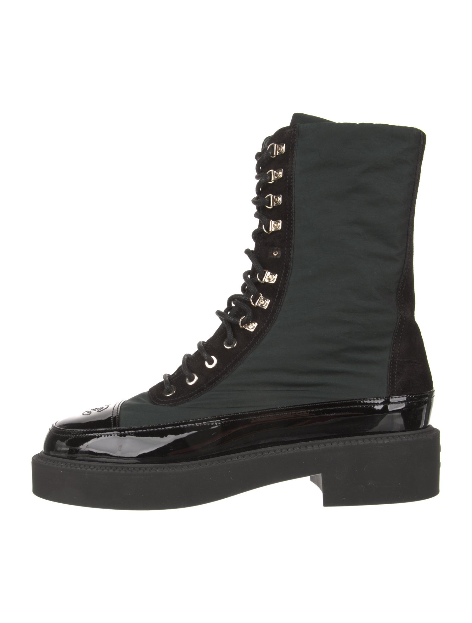 Chanel Interlocking CC Logo Nylon Combat Boots