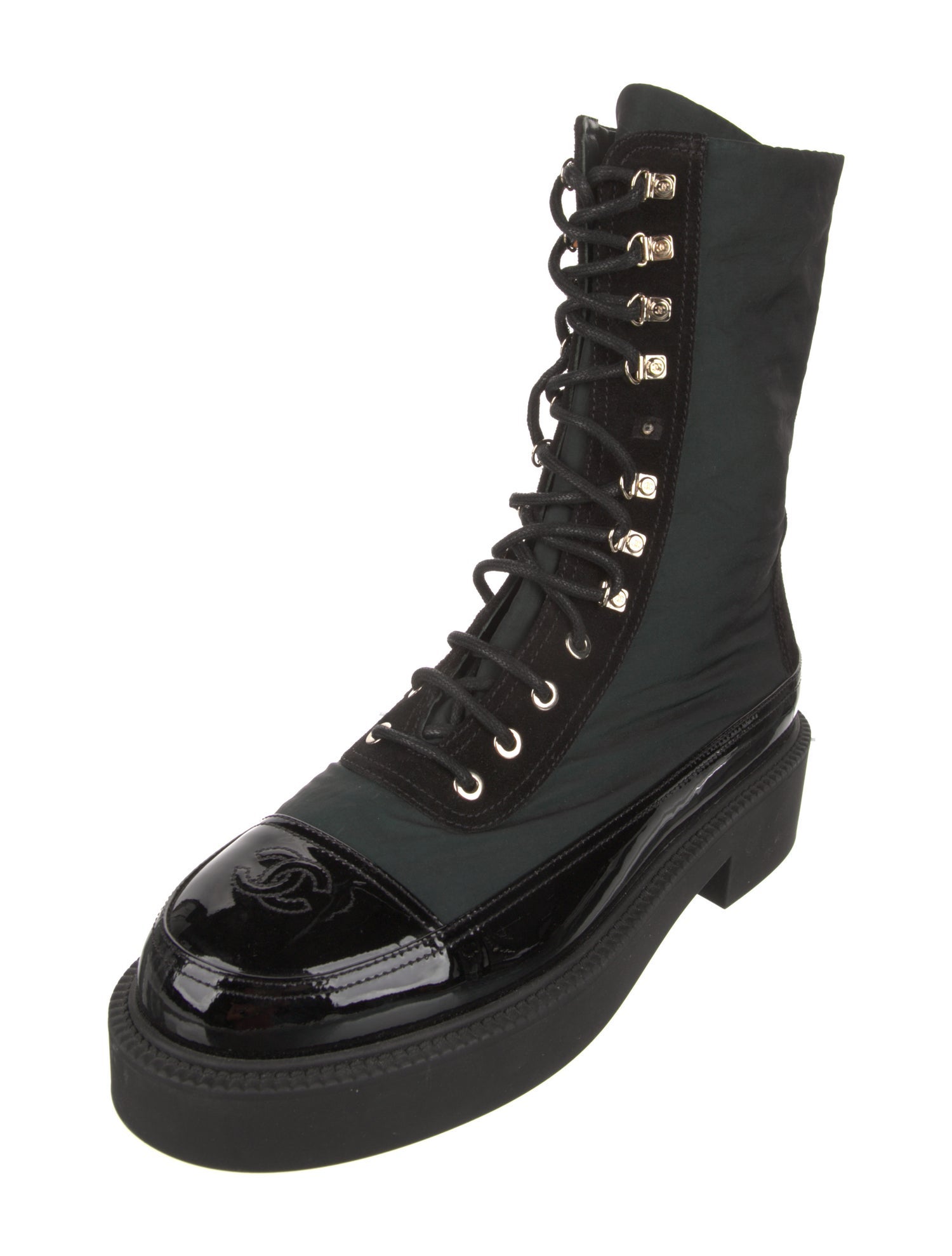 Chanel Interlocking CC Logo Nylon Combat Boots