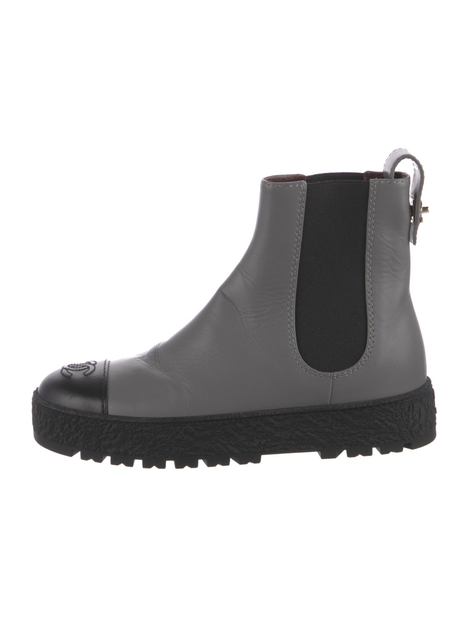 Chanel Interlocking CC Logo Leather Chelsea Boots