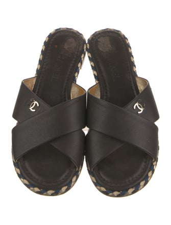 Chanel Interlocking CC Logo Leather Slides