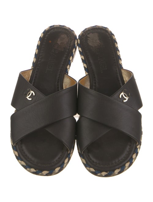 Chanel Interlocking CC Logo Leather Slides