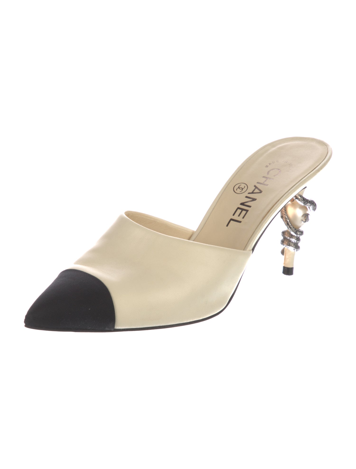 Chanel Interlocking CC Logo Leather Mules