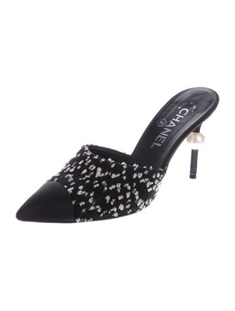 Chanel Interlocking CC Logo Tweed Mules