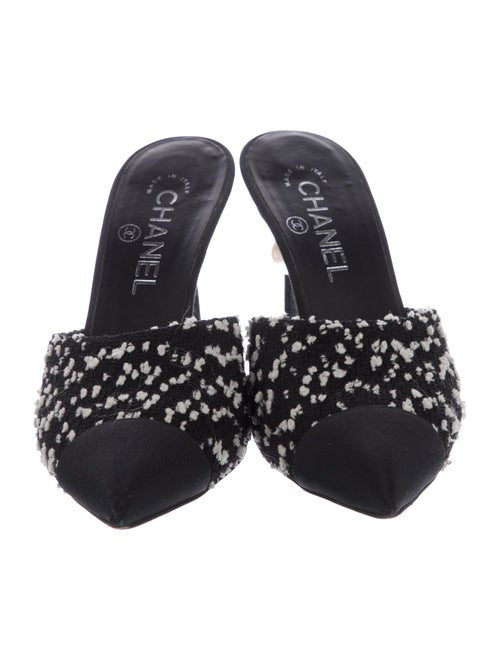 Chanel Interlocking CC Logo Tweed Mules