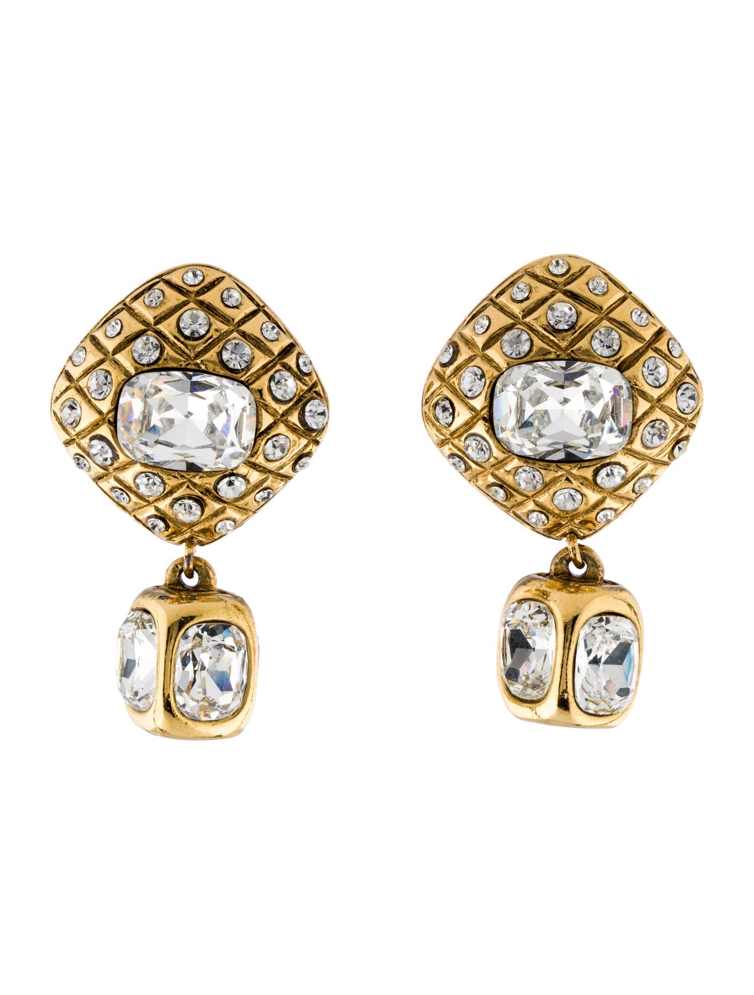 Chanel Vintage Crystal Drop Clip-On Earrings