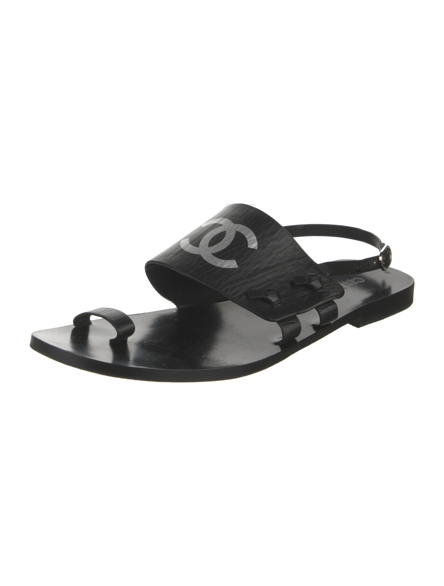 Chanel Interlocking CC Logo Leather Slingback Sandals