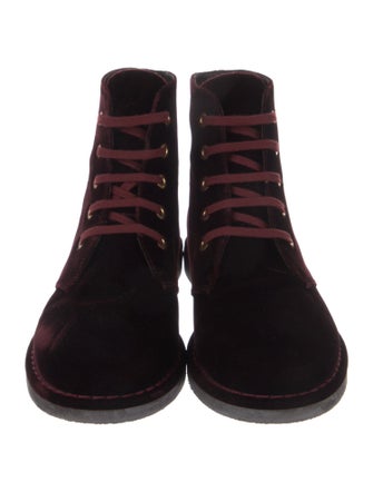 Chanel Interlocking CC Logo Velvet Lace-Up Boots