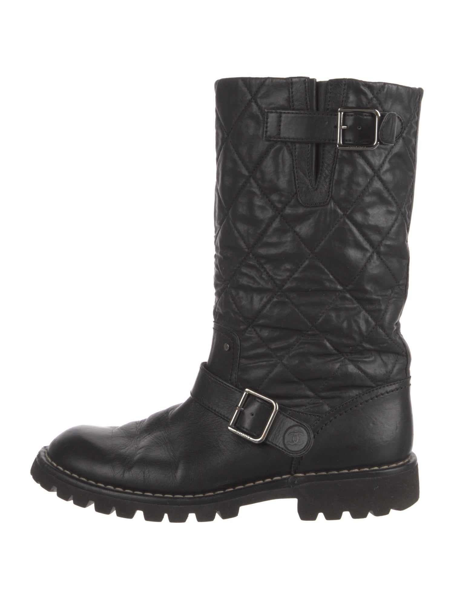 Chanel Interlocking CC Logo Leather Moto Boots