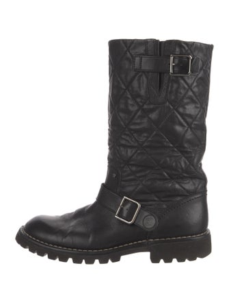 Chanel Interlocking CC Logo Leather Moto Boots