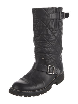 Chanel Interlocking CC Logo Leather Moto Boots
