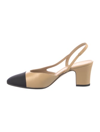 Chanel Interlocking CC Logo Leather Slingback Pumps