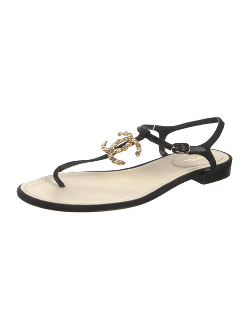 Chanel Interlocking CC Logo Leather T-Strap Sandals