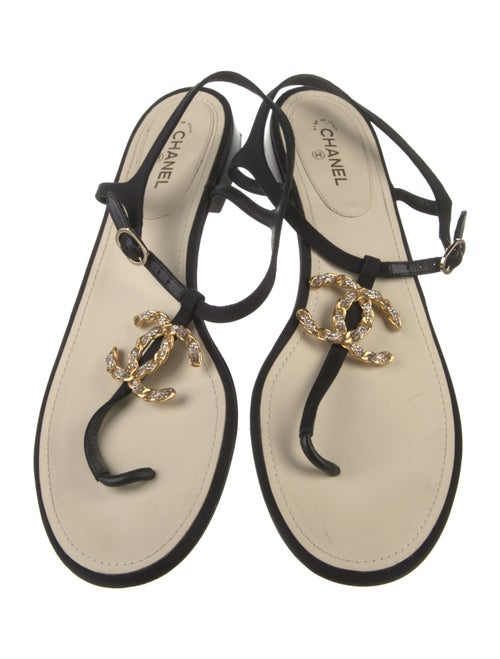 Chanel Interlocking CC Logo Leather T-Strap Sandals