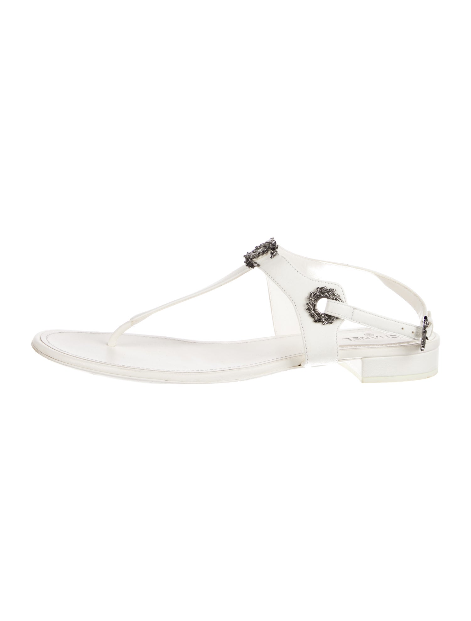 Chanel Interlocking CC Logo Leather T-Strap Sandals