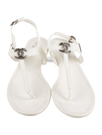 Chanel Interlocking CC Logo Leather T-Strap Sandals