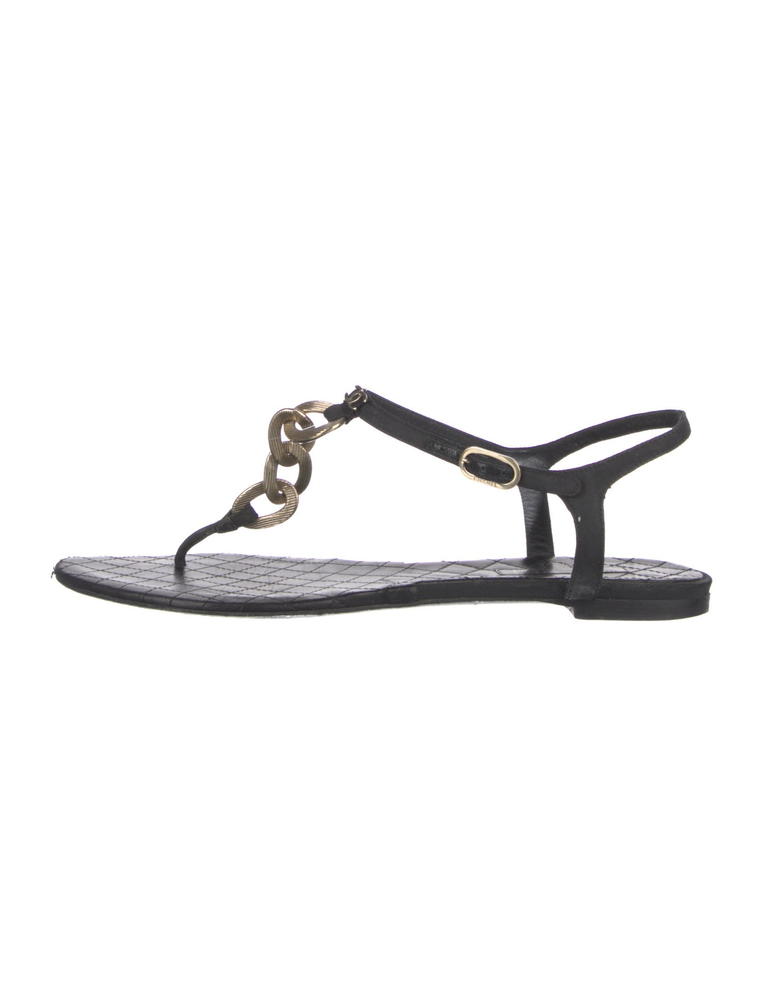 Chanel Interlocking CC Logo Leather T-Strap Sandals