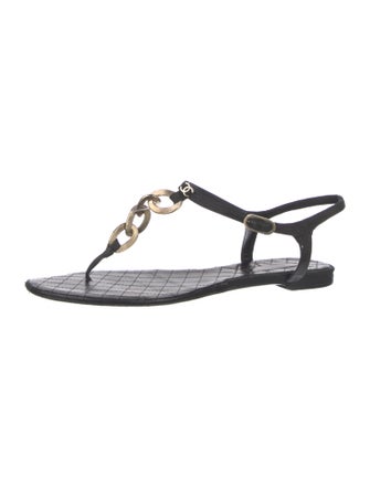 Chanel Interlocking CC Logo Leather T-Strap Sandals